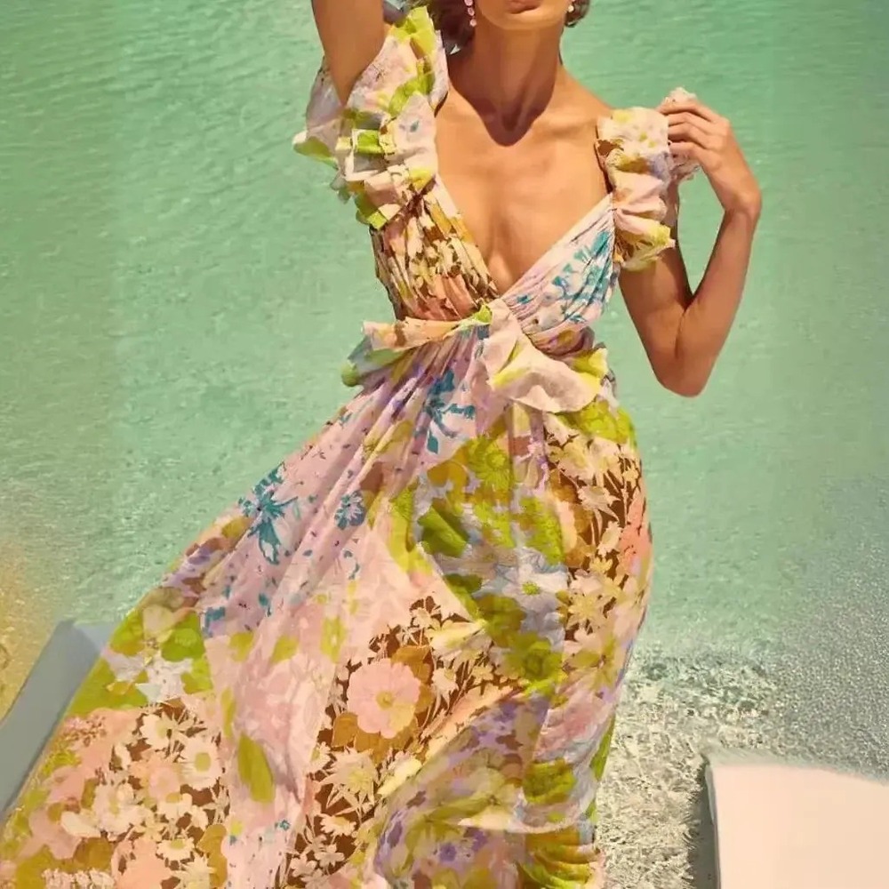 Zimmermann Patch Floral Pop Ruffle Sleeve Maxi Dress Size 1 US 6 - Picture 3 of 14